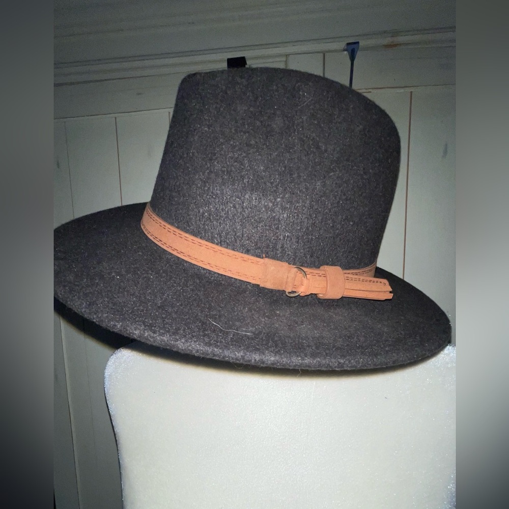 Pengcheng Womens Fedora Trilby Hat Charcoal Wool Blend Buckle Band Boho One Size